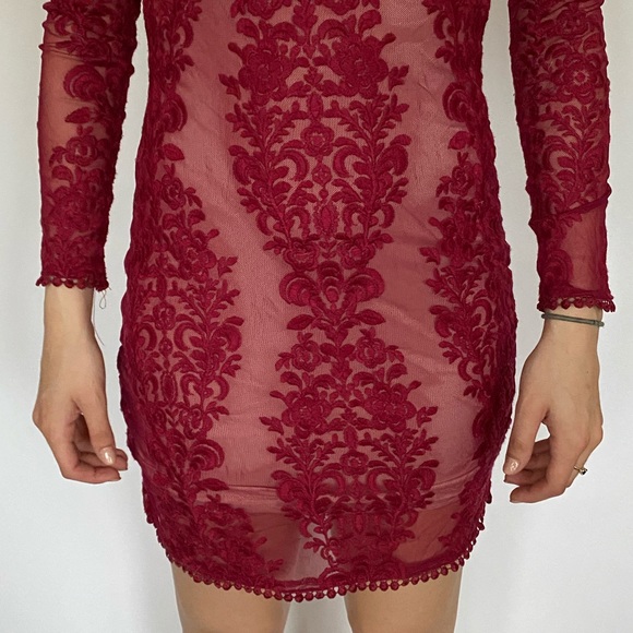 Red Lace Midi Dress - Picture 4 of 4